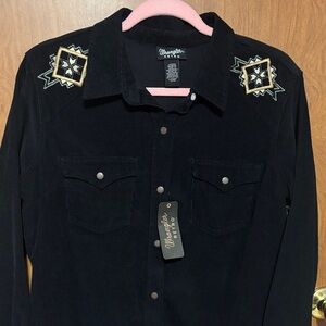 Wrangler Black Corduroy Shirt with Embroidery